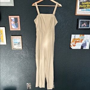 Old Navy Tan Jumpsuit with Square Neckline and Straight-Cut Legs